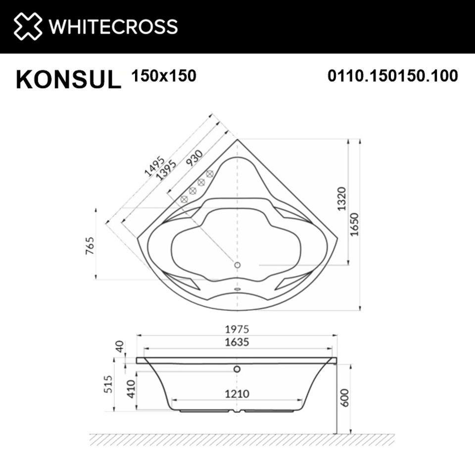 Фото №2  Ванна WHITECROSS Konsul 150x150 "NANO" (золото)