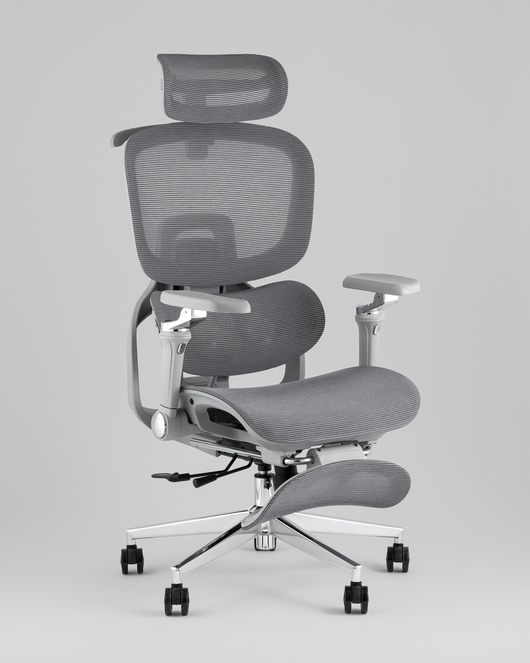 Фото №9  Кресло офисное TopChairs Prodigy с оттоманкой серый
