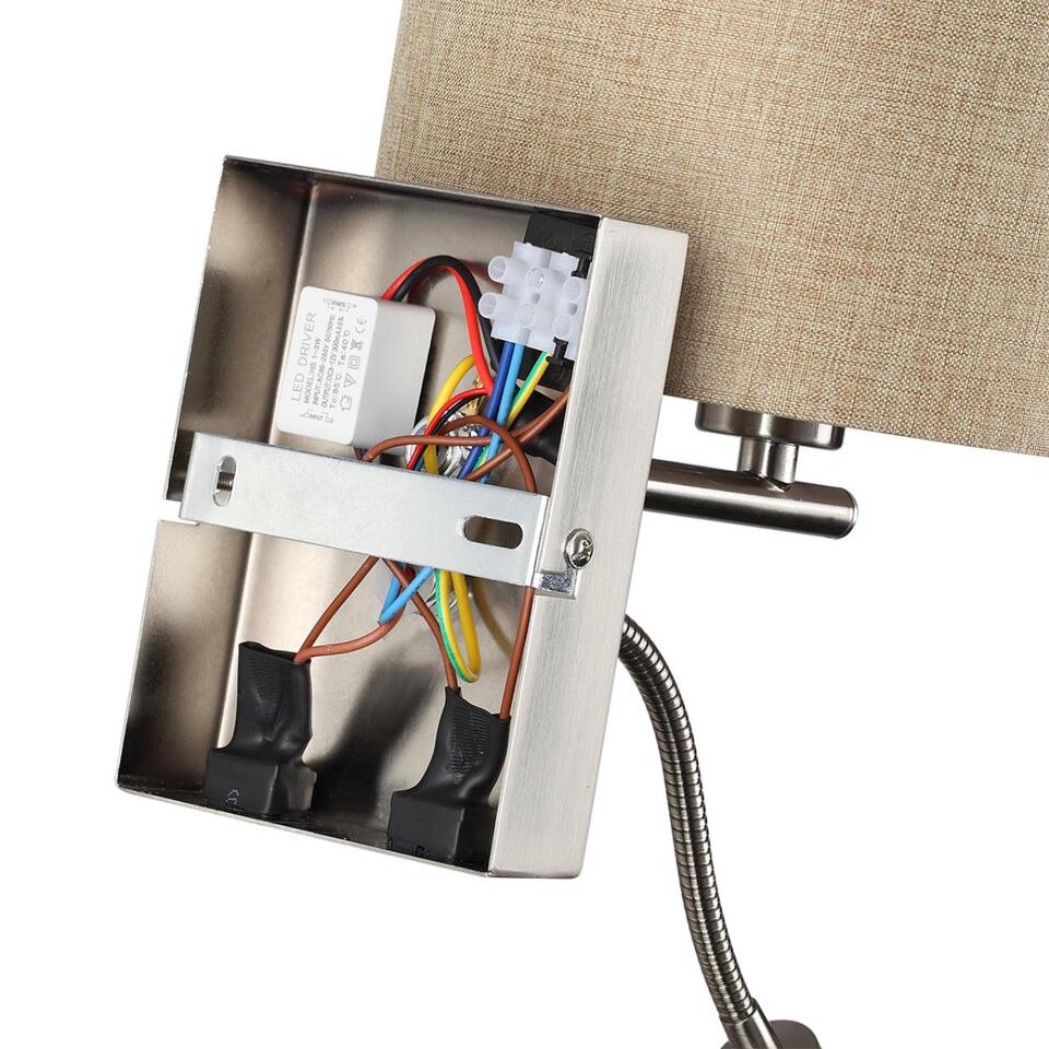 Фото №10  LUMION 8250/2W MODERNI LN26 527  никель/бежевый, металл/текстиль бра Е14 40W+ LED 3W 4000K 220V NIKKI