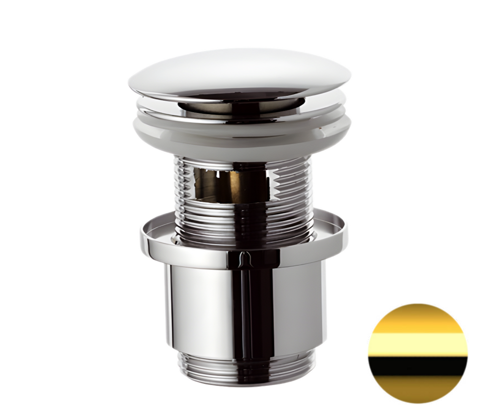 Фото №2  Донный клапан с переливом 1”1/4 Remer 905CC2114DO, золото глянцевое