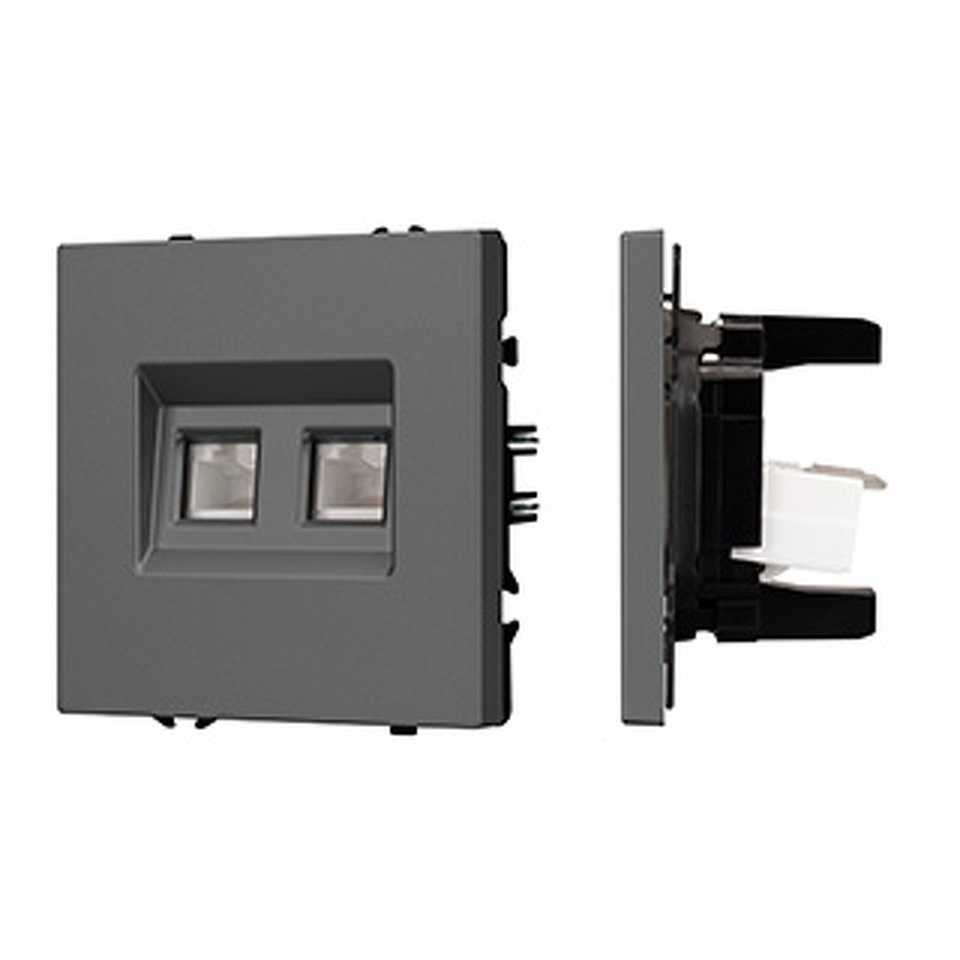 Фото №1  Розетка Arlight Механизм сдвоенной компьютерной розетки SCT-NOBE-MPC2-SFPL-GR (RJ-45, CAT6) ( Серый базальт)