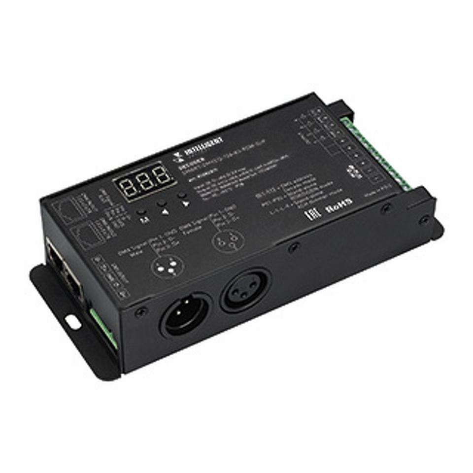 Фото №1  IARL INTELLIGENT ARLIGHT Декодер SMART-DMX512-104-83-RDM-SUF (12-48V, 4x8A, XLR3/RJ45) ( IP20 Металл, 5 лет)
