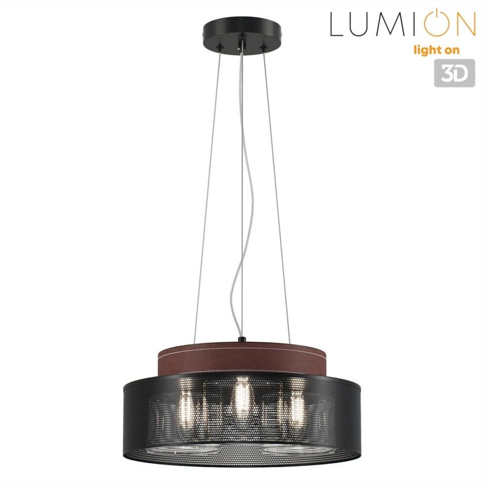 Фото №9  Подвесной светильник LUMION 6598/3C MODERNI LN25 000 черный/черный. коричневый металл, эко кожа/металл, стекло Подвесной светильник Е27 3*60W 220V BASALTO