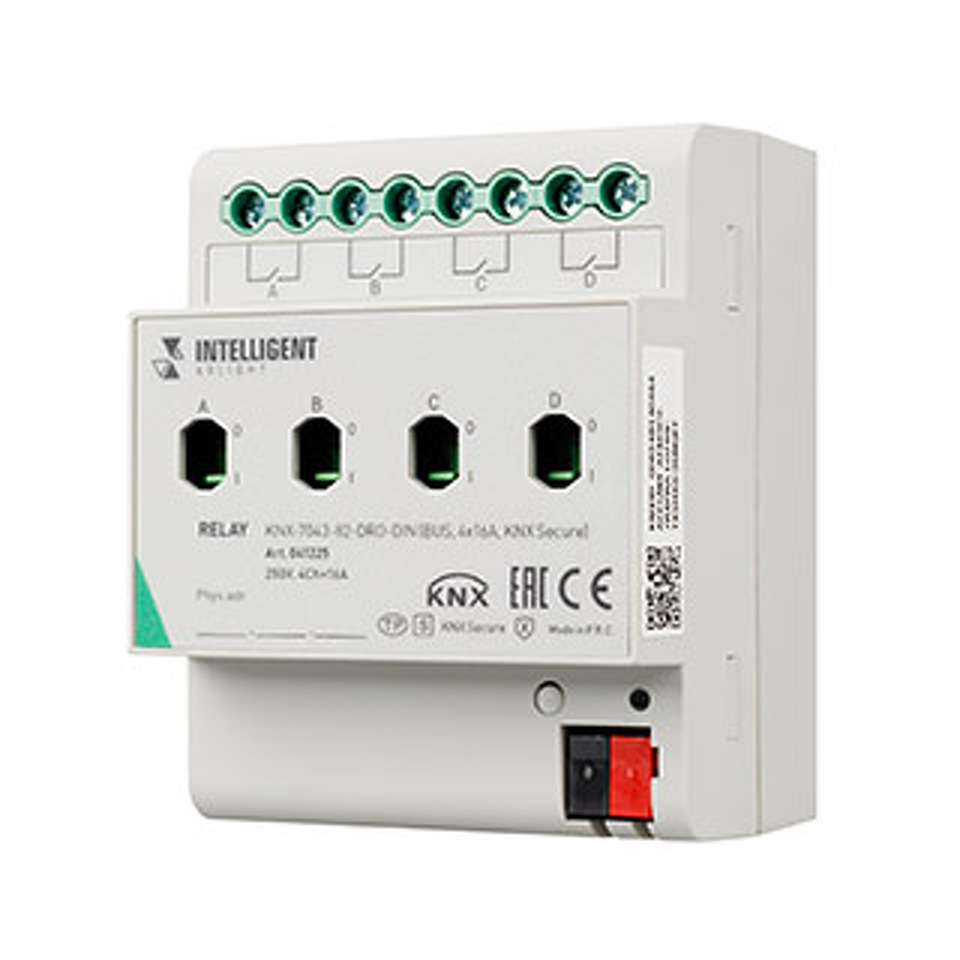 Фото №1  IARL INTELLIGENT ARLIGHT Релейный модуль KNX-7043-82-DRO-DIN (BUS, 4x16А, KNX Secure) ( IP20 Пластик, 2 года)