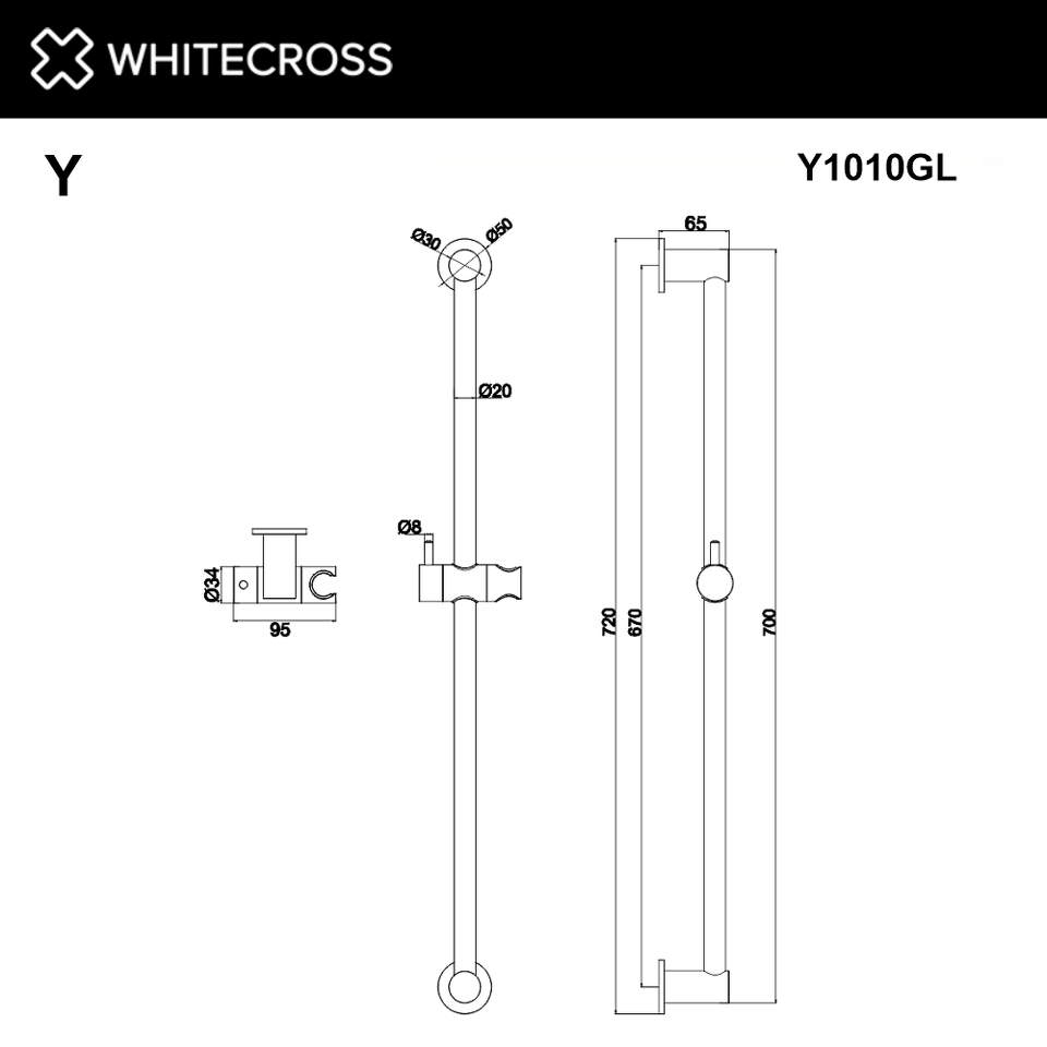 Фото №3  Штанга для душа WHITECROSS Y1010GLB (брашированное золото)