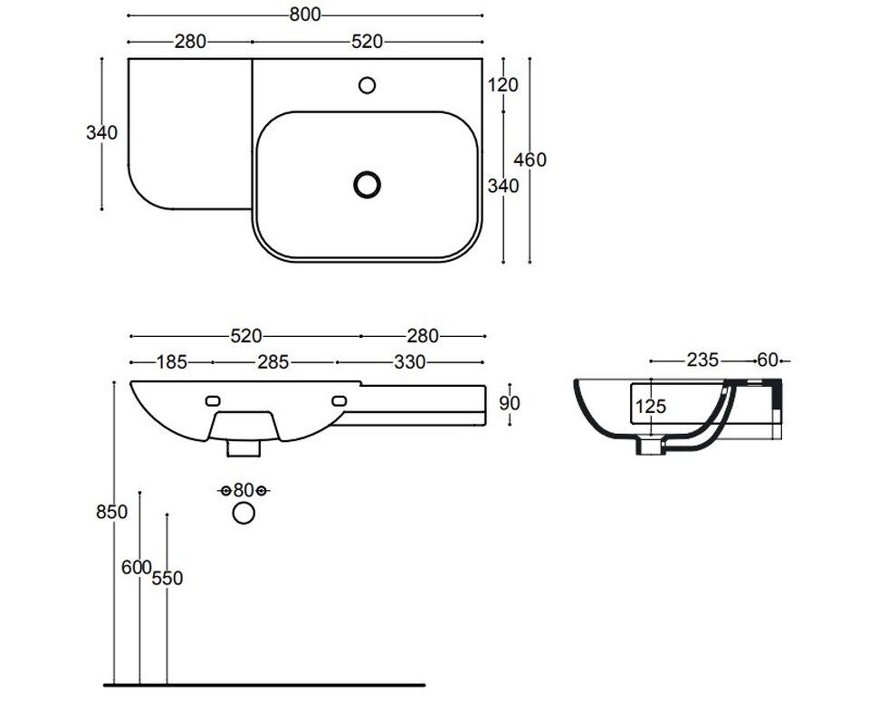Фото №4  Раковина 40813 / PCV80D Althea Cover раковина подвесная 80x46  Матовый белый Plus-Ton®