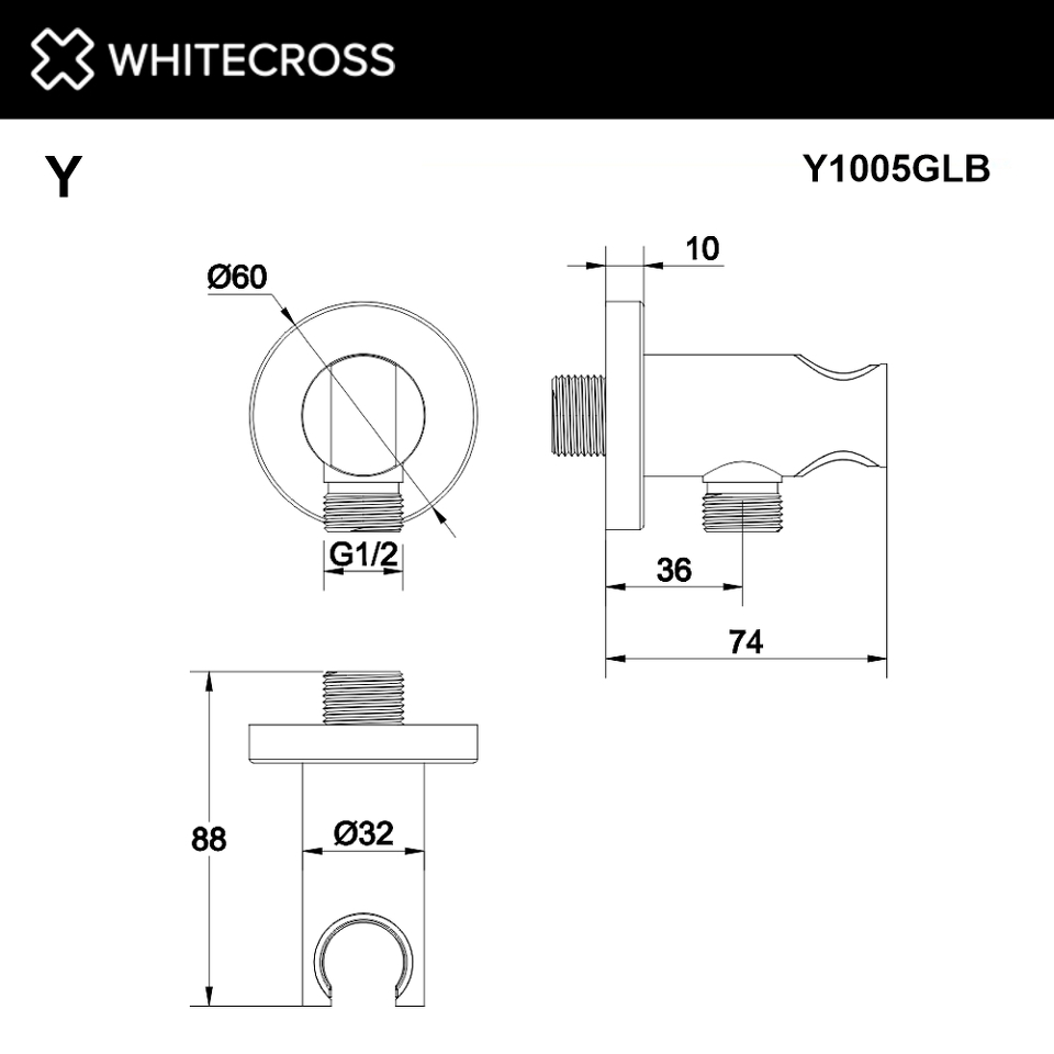 Фото №3  Угловой соединительный элемент с держателем лейки WHITECROSS Y1005GLB (брашированное золото)