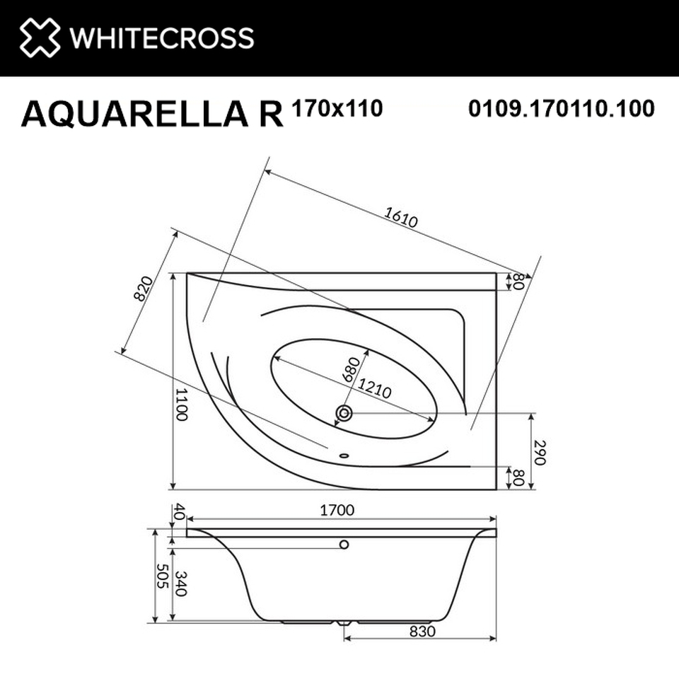 Фото №8  Ванна WHITECROSS Aquarella 170x110 (правая) "ULTRA" (белый)