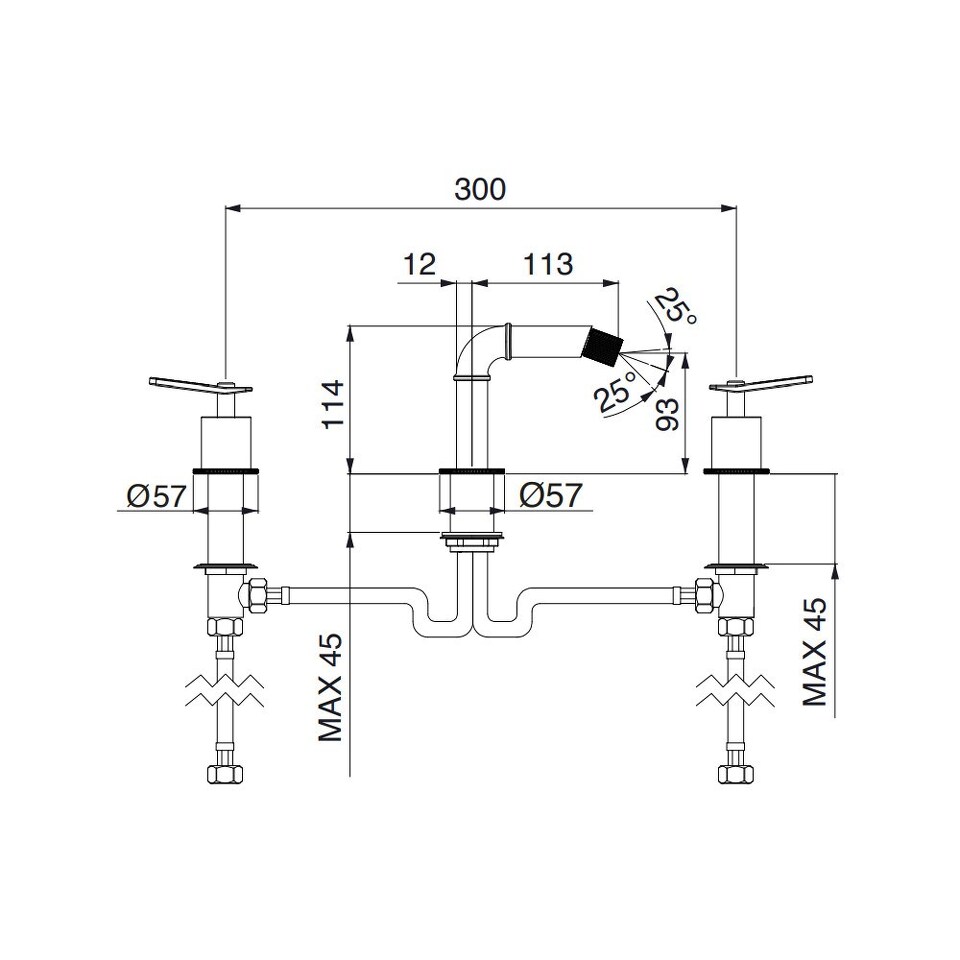 Фото №2  794231XX Palazzani Industrial Gas смеситель для биде на 3 отверстия Розовое золото шлиф., PVD 86