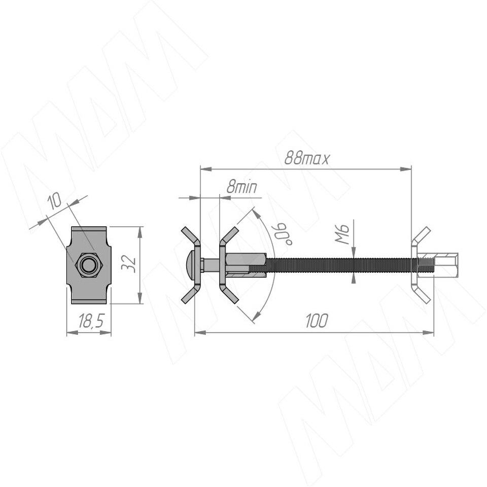 Фото №2  PULSE Стяжка для столешницы М6x100 (D35X100 CN MP)