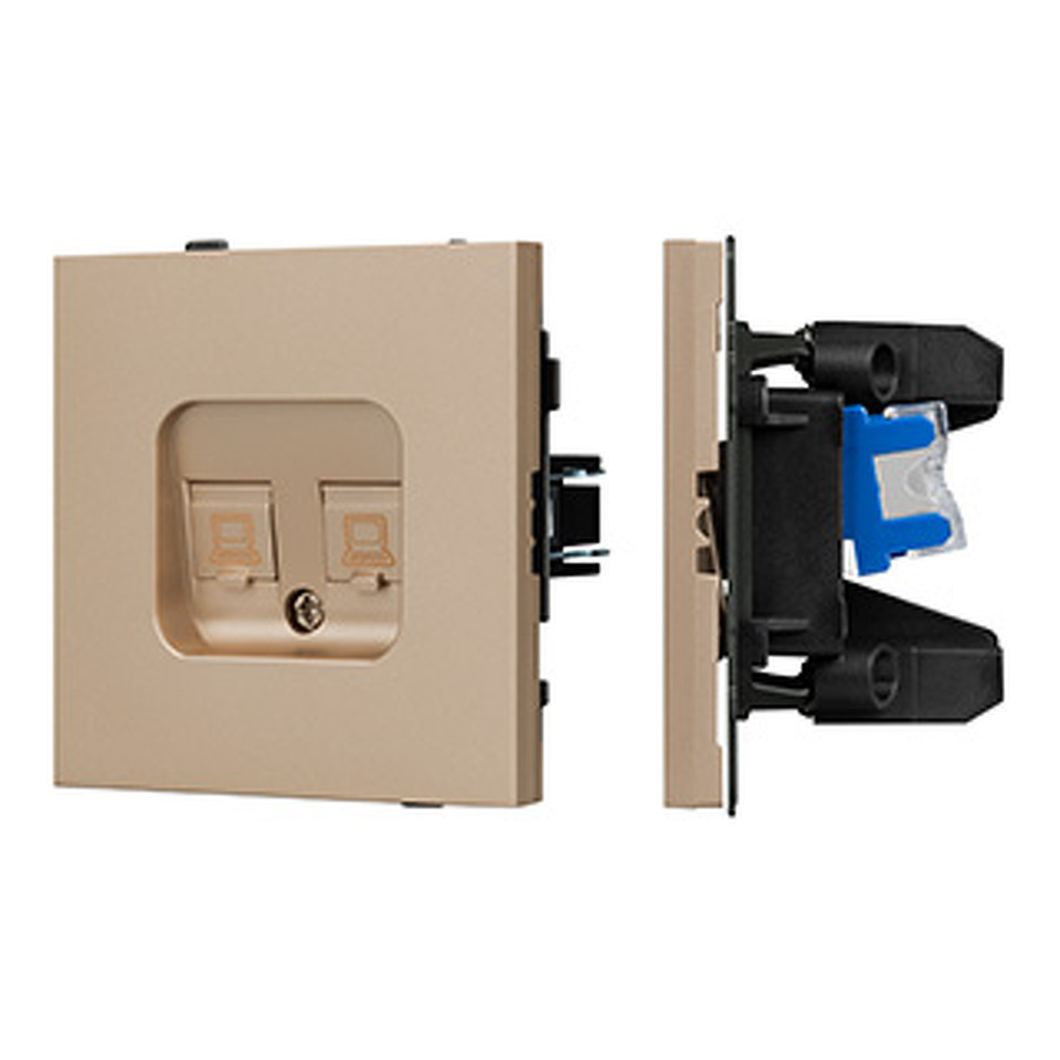 Фото №1  Розетка Arlight Механизм компьютерной розетки двойной SCT-TENDO-MPC2-PL-GD (RJ-45, CAT6) ( Песочный)