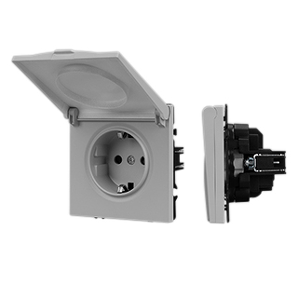 Фото №1  Розетка Arlight Механизм розетки влагозащищённый SCT-NOBE-MCP-SFPL-IS (230V, 16A) ( Никель)