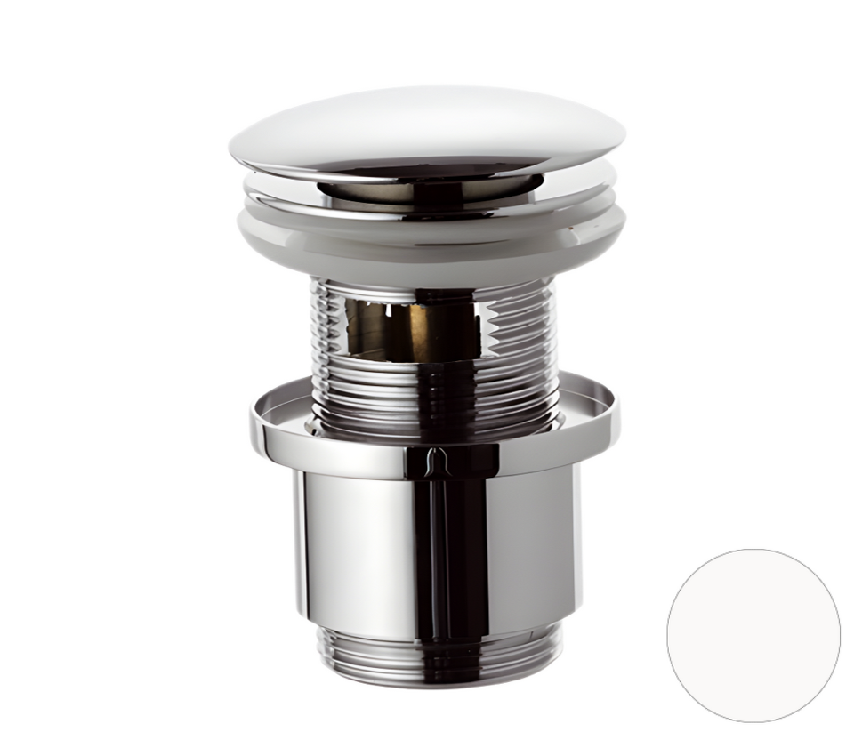 Фото №2  Донный клапан с переливом 1”1/4 Remer 905CC2114BO, белый матовый
