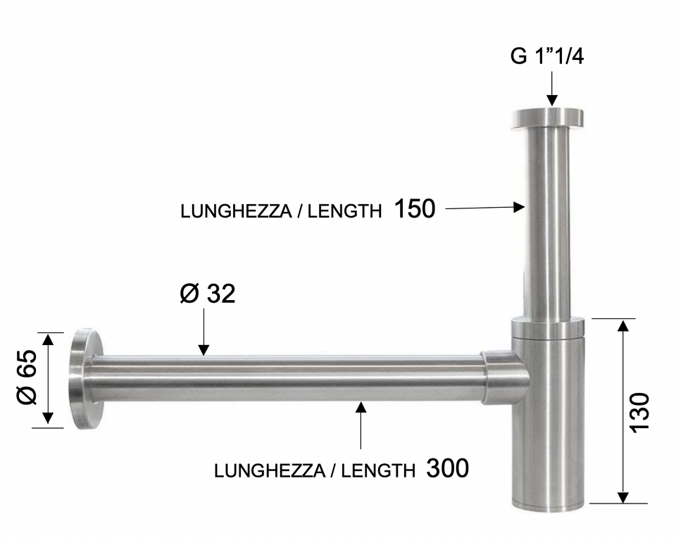 Фото №2  Сифон 1”1/4 Remer INOX SS958L, нержавеющая сталь