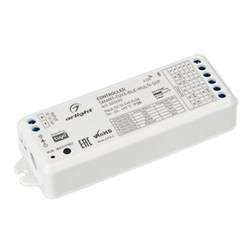 Фото №1  Arlight Контроллер SMART-TUYA-BLE-MULTI-SUF (12-24V, 5x3A, RGB-MIX, 2.4G) ( IP20 Пластик, 5 лет)