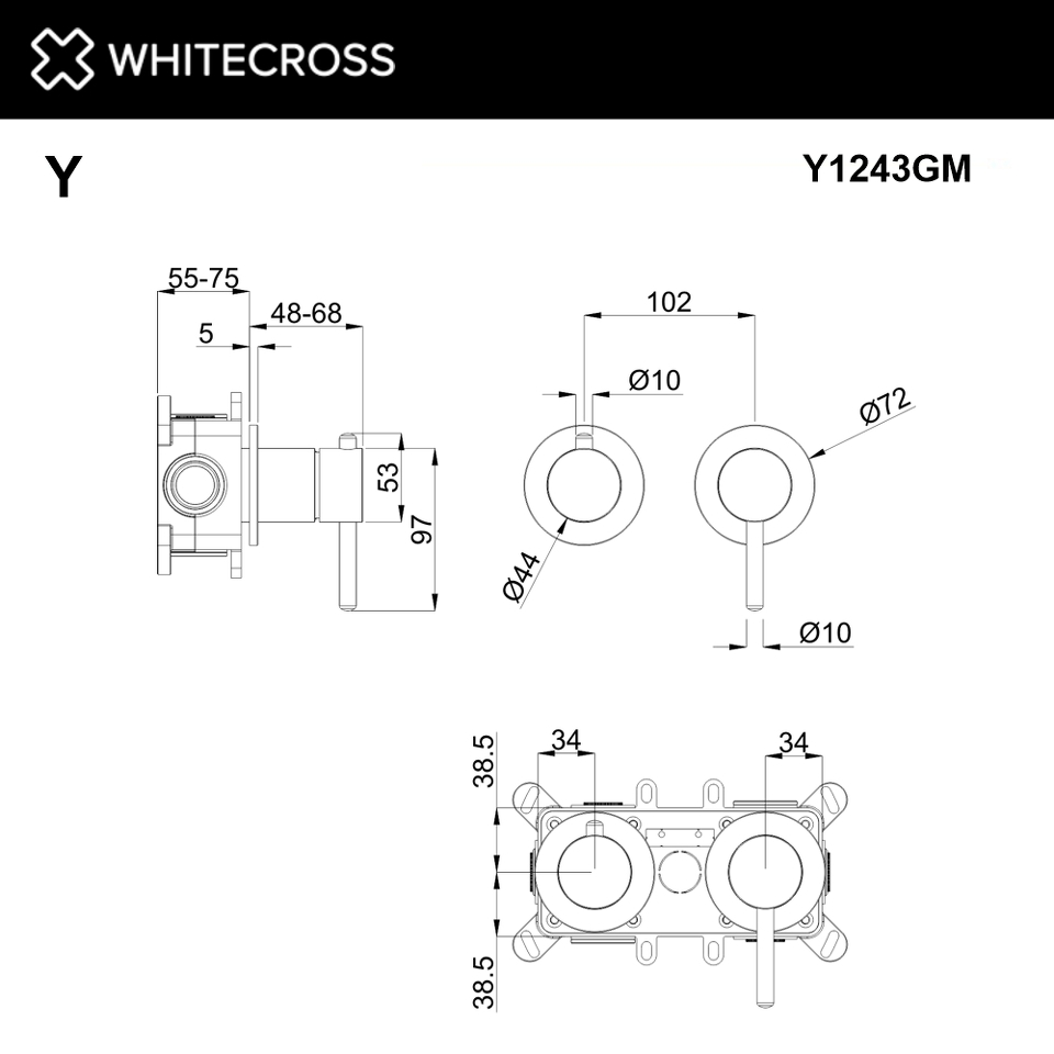 Фото №2  Смеситель скрытого монтажа на 3 потребителя WHITECROSS Y Y1243GM (оружейная сталь)