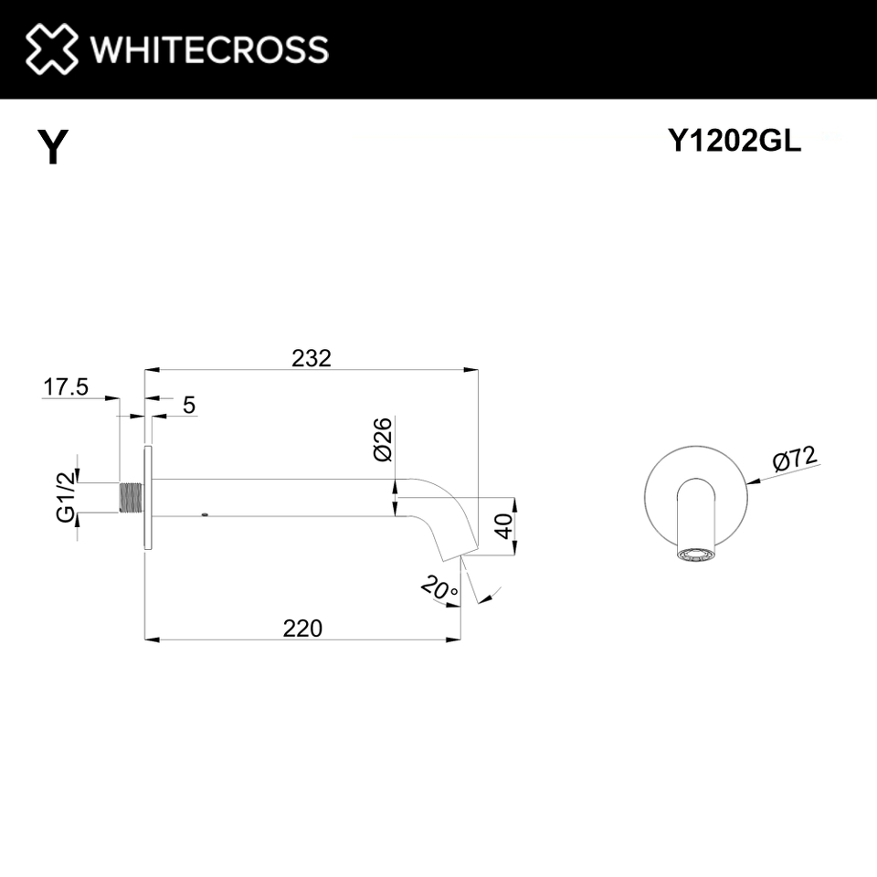Фото №2  Излив настенный 220 мм WHITECROSS Y1202GL (золото)