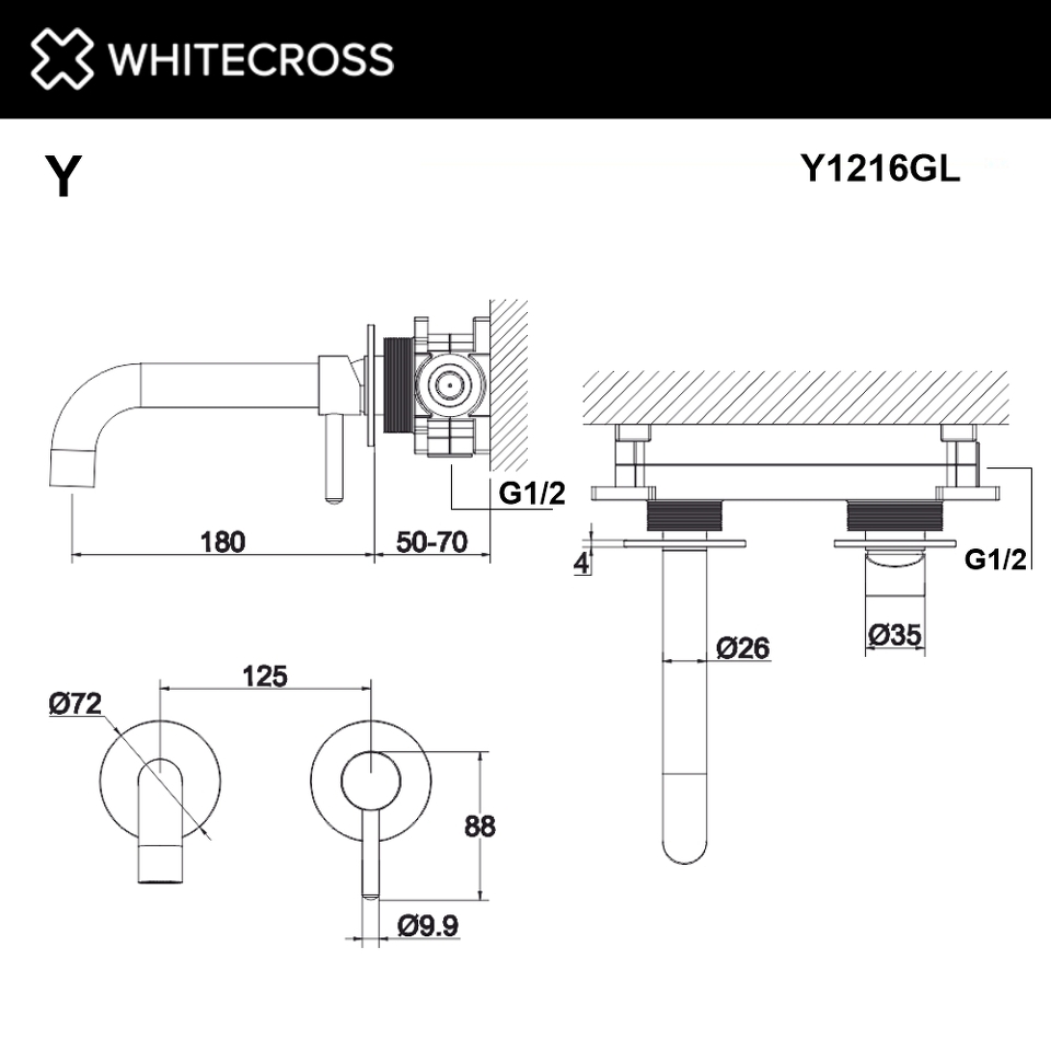 Фото №3  Смеситель для умывальника скрытого монтажа WHITECROSS Y Y1216GL (золото)