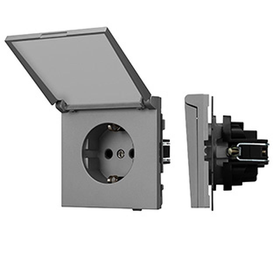 Фото №1  Розетка Arlight Механизм розетки влагозащищённый SCT-TENDO-MCP-PL-GR (230V, 16A) ( Графитовый)