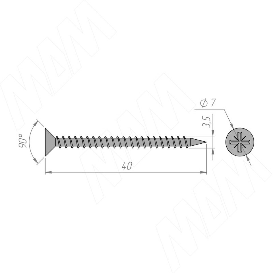 Фото №2  PULSE Саморез с потайной головкой под крест, 3.5x40, 500 штук (CHS 3,5 X 40 MP)