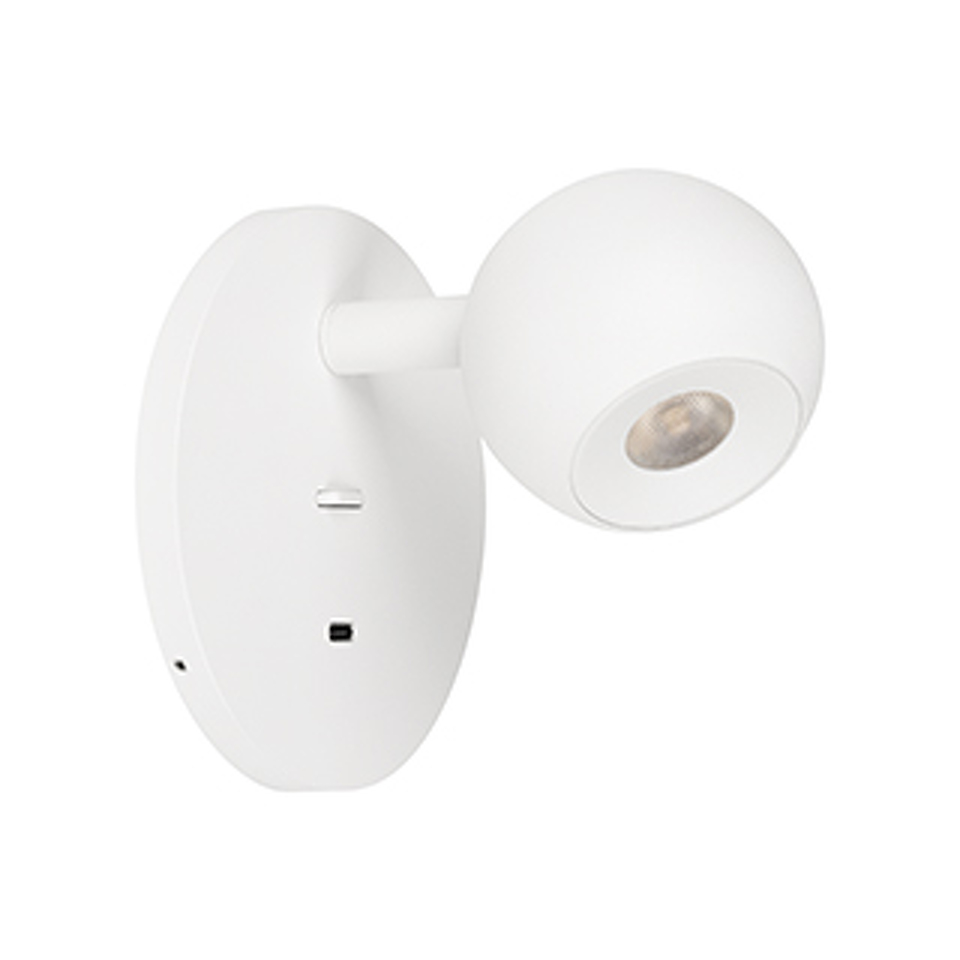 Фото №1  Arlight Светильник SP-OTTORI-WALL-CHARGE-6W Warm3000 (WH, 30 deg, 230V, USB-C) ( IP20 Металл, 3 года)