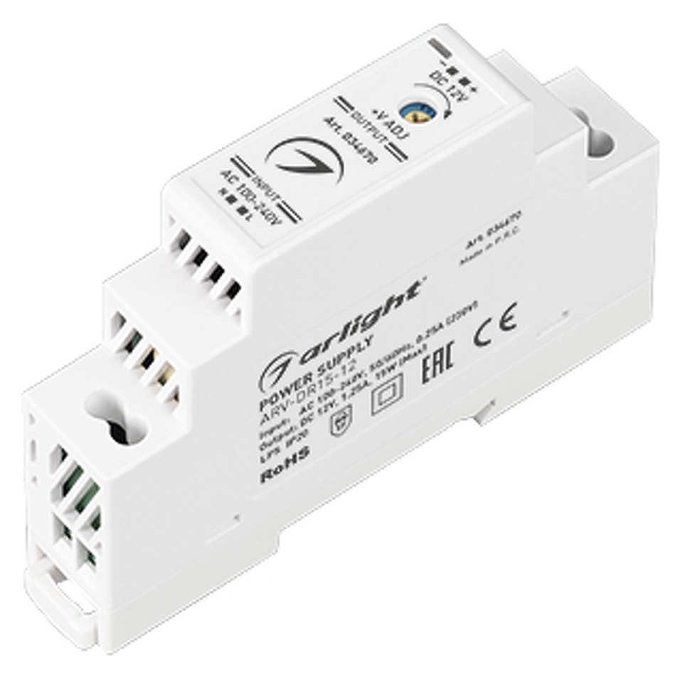 Фото №1  Arlight Блок питания ARV-DR15-12 (12V, 1.25A, 15W) ( IP20 DIN-рейка)