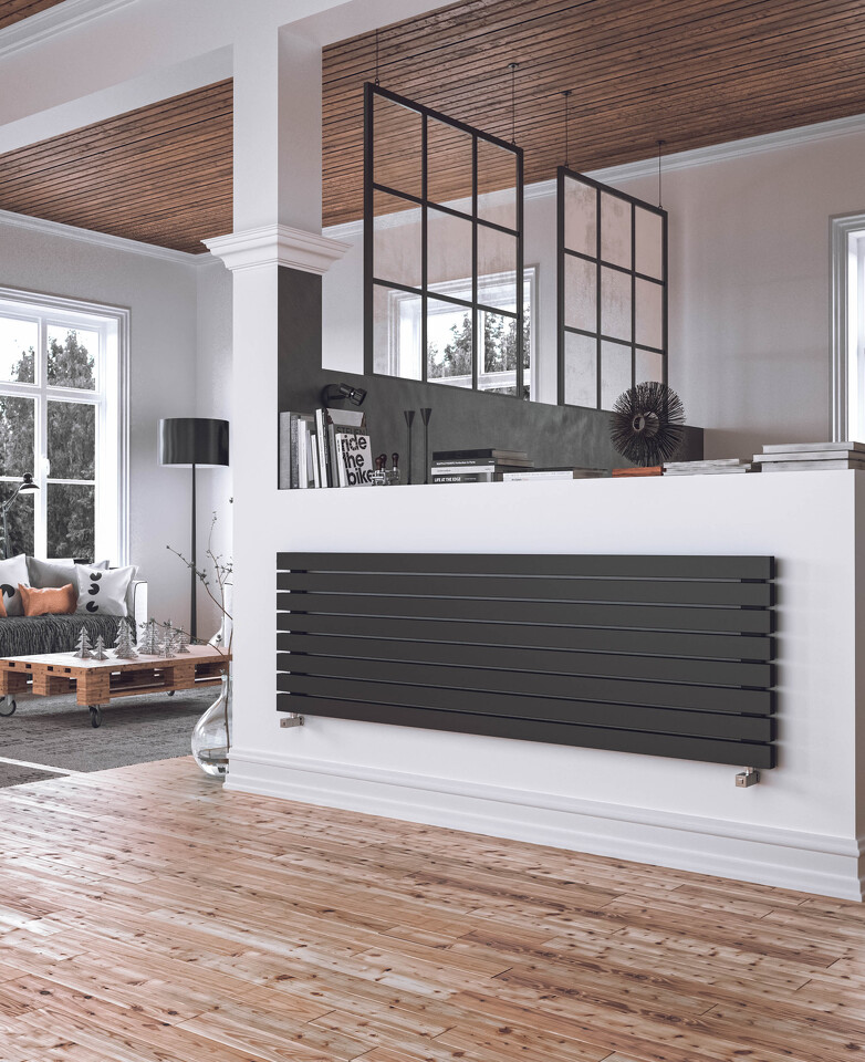 Фото №3  Радиатор Warmmet Flat 60H ширина 1000 мм секций 8 цвет черный тип подключения: нижнее левое