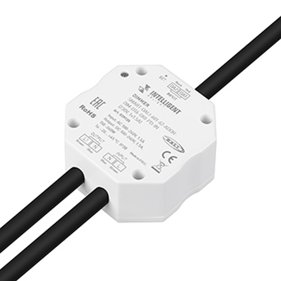 Фото №1  IARL INTELLIGENT ARLIGHT Диммер SMART-DALI-601-62-ADDR-DIM-DT6-DRI-PD-IN (230V, 1x1.5A) ( IP20 Пластик, 5 лет)