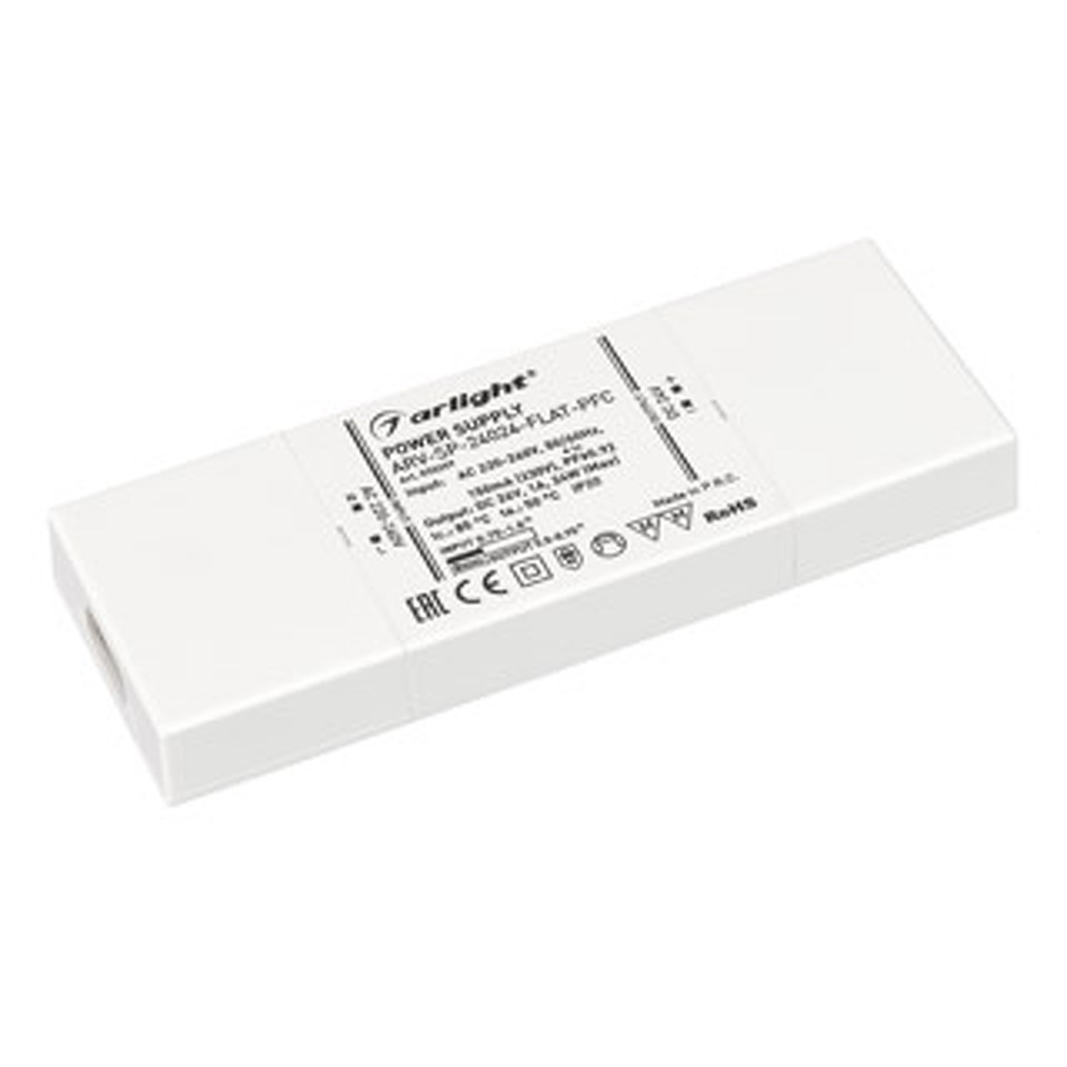 Фото №1  Arlight Блок питания ARV-SP-24024-FLAT-PFC (24V, 1A, 24W) ( IP20 Пластик, 5 лет)