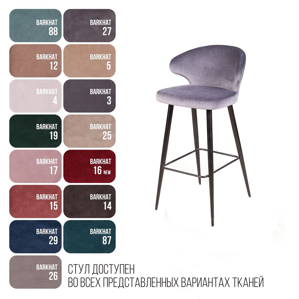 Фото №8  Top concept Стул барный Ричард, бархат светло-серый 26