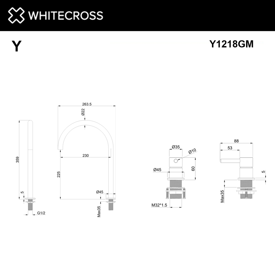 Фото №2  Смеситель для умывальника с выносным управлением WHITECROSS Y Y1218GM (оружейная сталь)