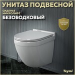 Превью фото №1  Унитаз Watersense Унитаз подвесной Iva безободковый, сиденье Дюропласт микролифт T40601