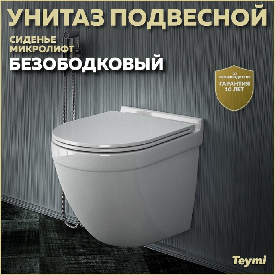 Фото №12  Унитаз Watersense Унитаз подвесной Iva безободковый, сиденье Дюропласт микролифт T40601
