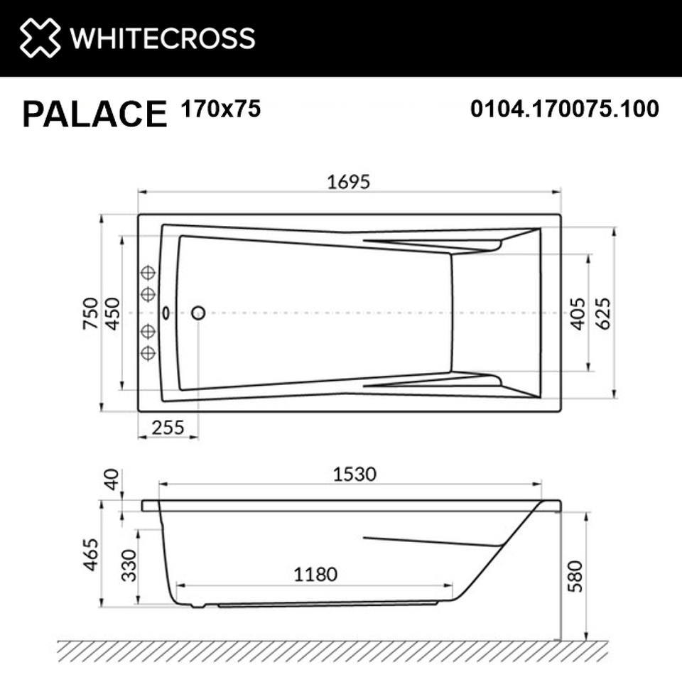 Фото №9  Ванна WHITECROSS Palace 170x75 "SMART" (бронза)