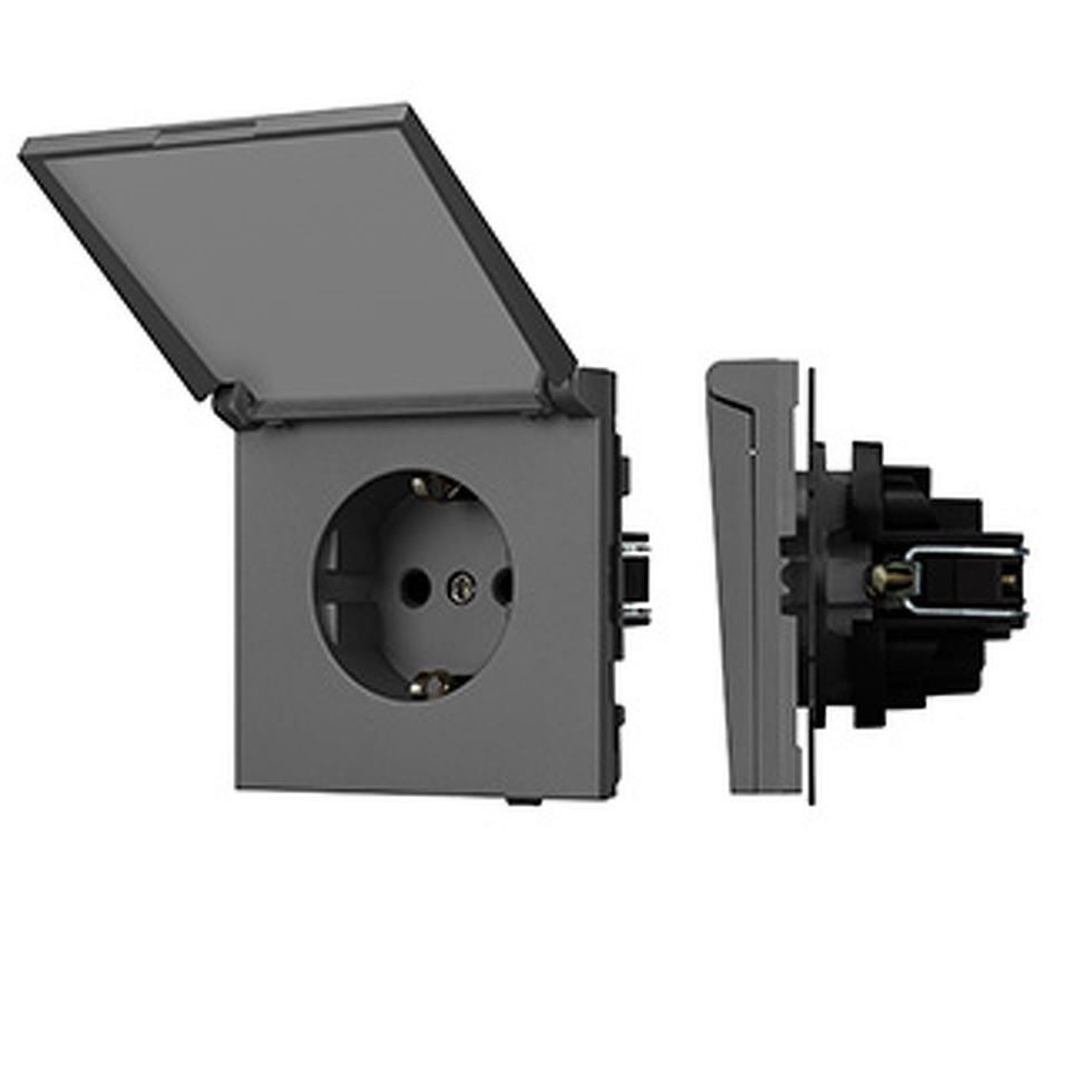 Фото №1  Розетка Arlight Механизм розетки влагозащищённый SCT-TENDO-MCP-SFPL-GR (230V, 16A) ( Матовый графитовый)