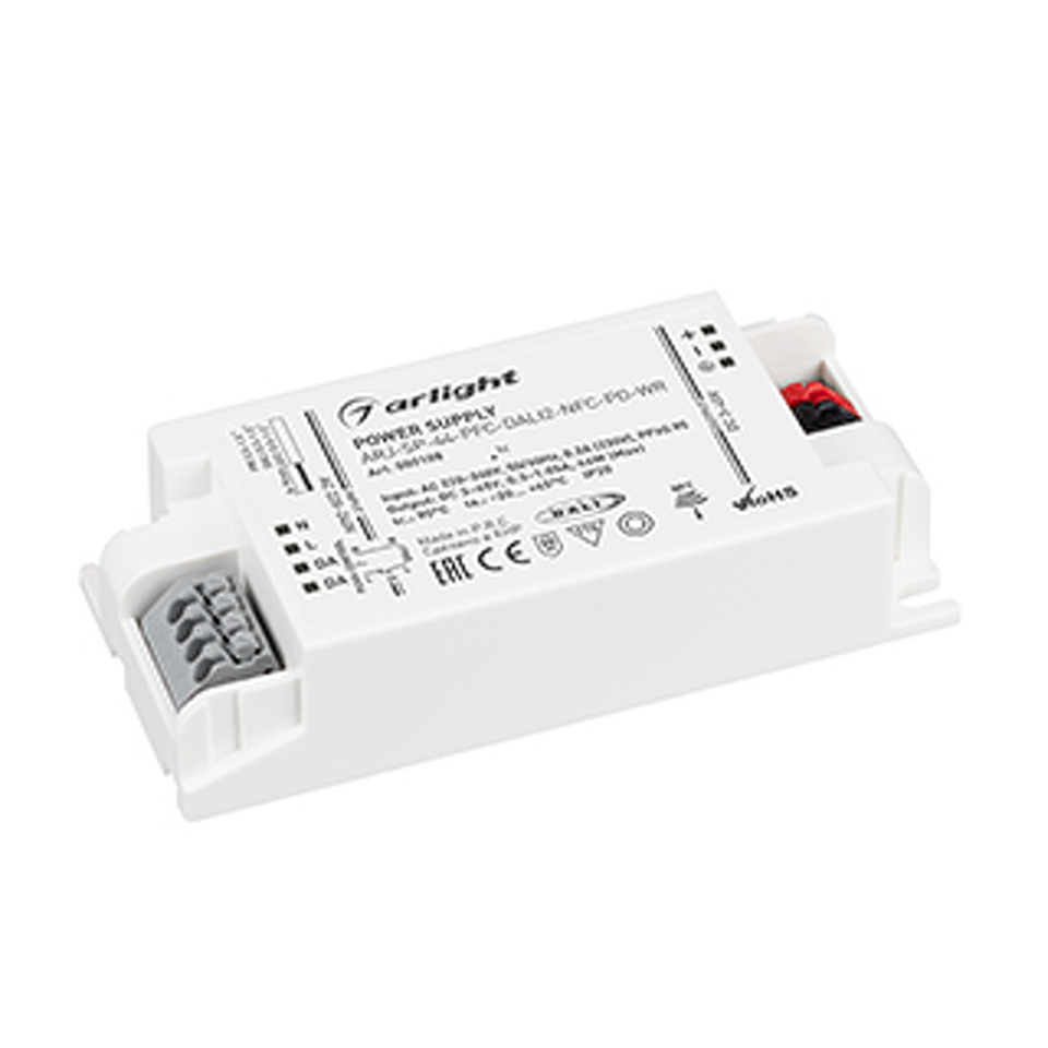 Фото №1  Arlight Блок питания ARJ-SP-44-PFC-DALI2-NFC-PD-WR (44W, 3-45V, 0.3-1.05A) ( IP20 Пластик, 5 лет)