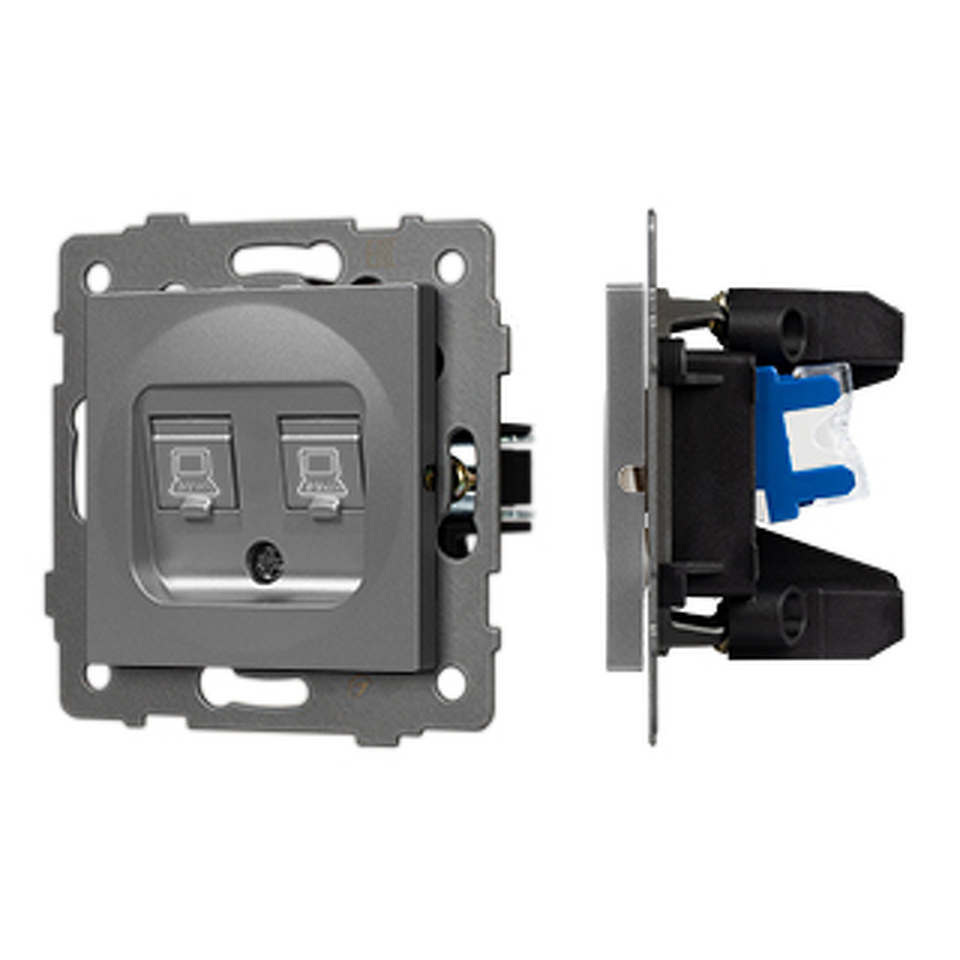 Фото №1  Розетка Arlight Механизм компьютерной розетки двойной SCT-MPC2-PL-GR-V (RJ-45, CAT6) ( -)