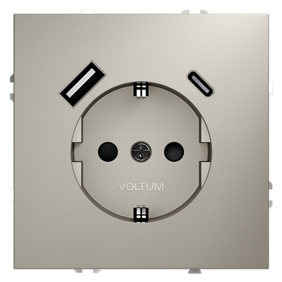 Фото №9  Розетка Розетка встраиваемая VOLTUM S70 с заземлением и защитными шторками, 16А, с USB, A+С, (кашемир)