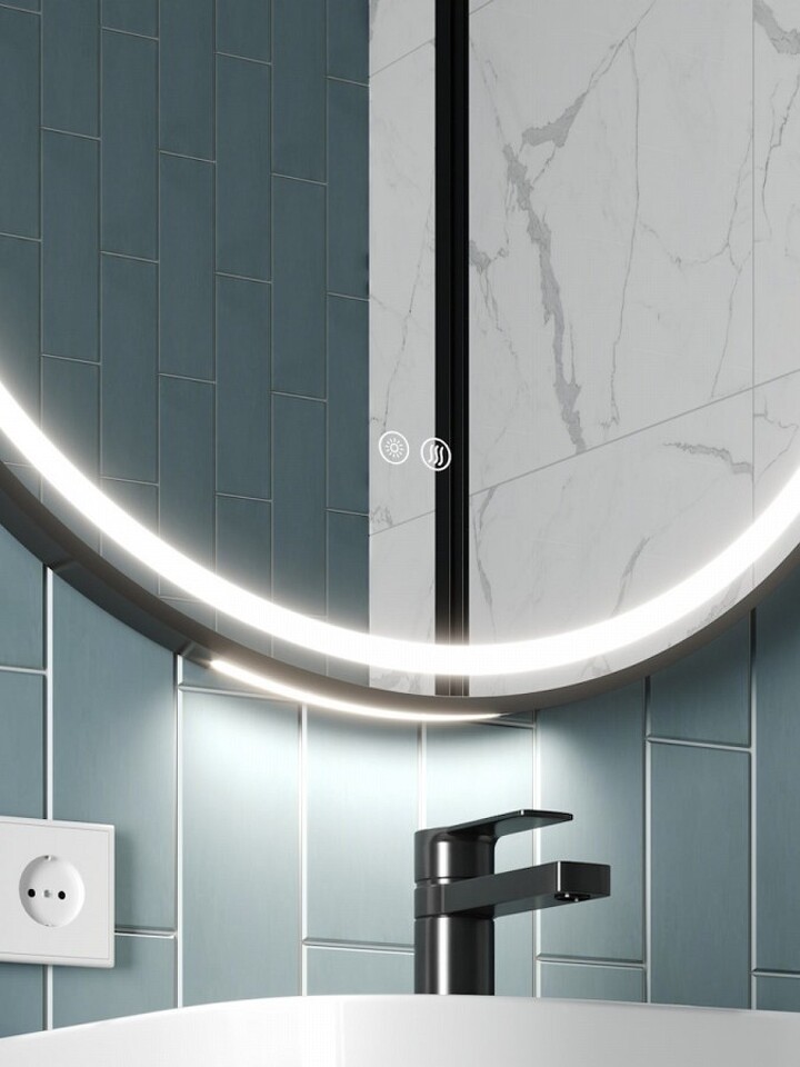 Фото №32  Watersense Зеркало Lina Supernova Black D80, LED подсветка, сенсор, антипар T20124