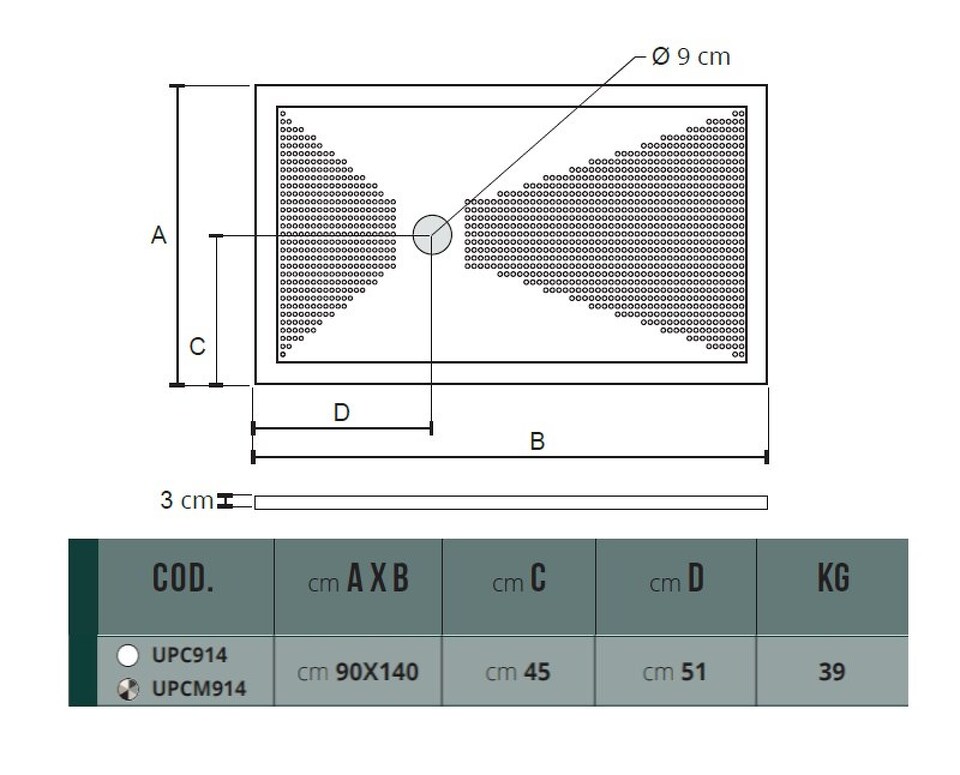 Фото №10  UPC914 / UPCM914 Althea душевой поддон 90х140, 3 см  Матовый черный Plus-Ton®