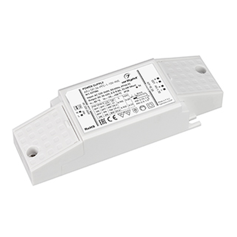 Фото №1  Arlight Блок питания ARJ-SP-34-PFC-1-10V-INS (34W, 500-800mA) ( IP20 Пластик, 5 лет)