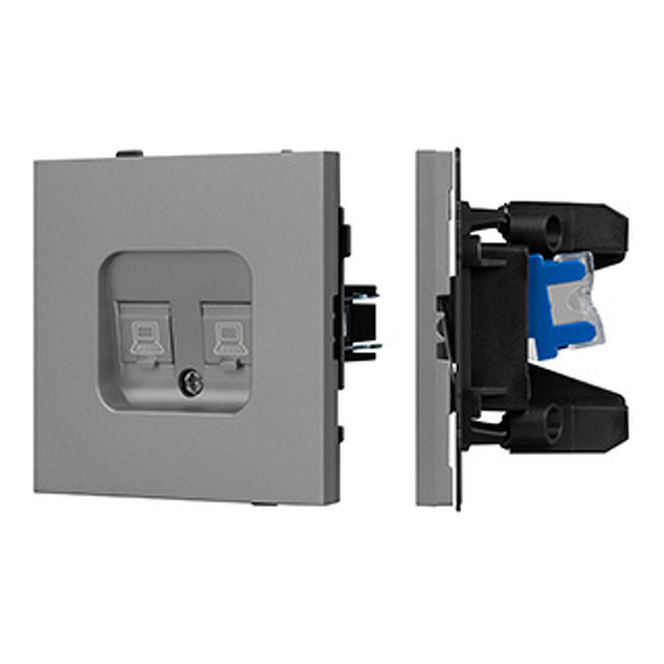 Фото №1  Розетка Arlight Механизм компьютерной розетки двойной SCT-TENDO-MPC2-PL-GR (RJ-45, CAT6) ( Графитовый)