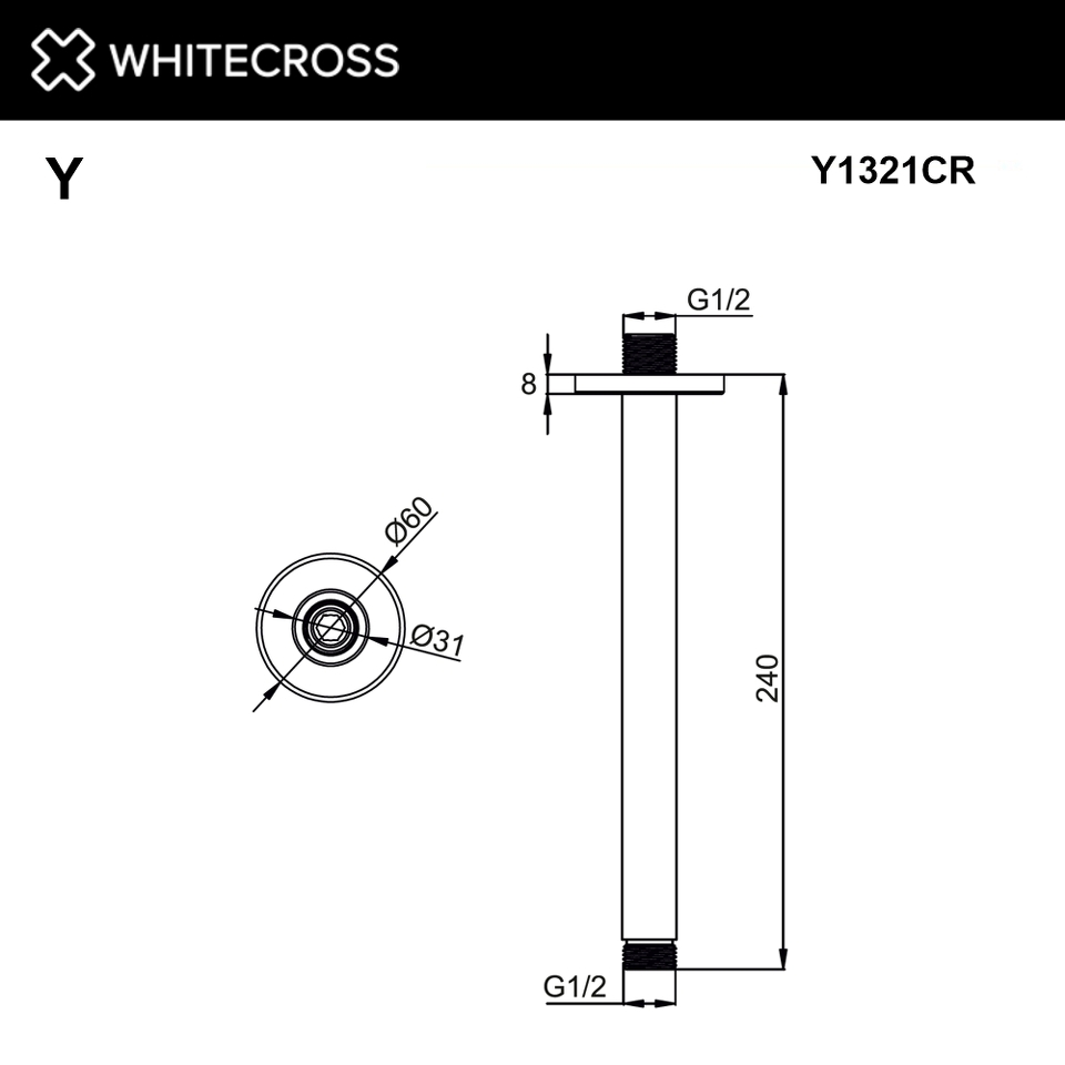 Фото №2  Кронштейн душевой потолочный WHITECROSS Y1321CR (хром)