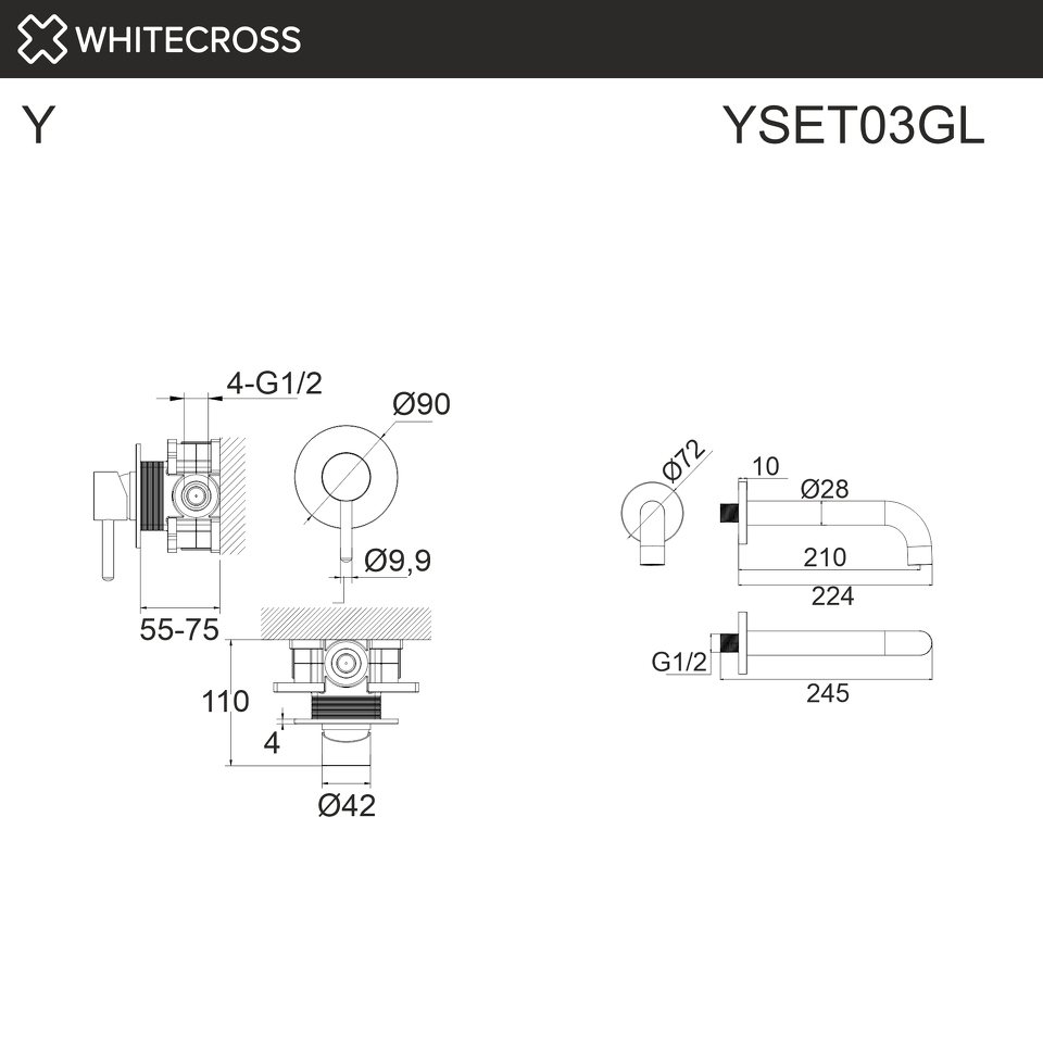 Фото №3  Система для ванны скрытого монтажа WHITECROSS Y YSET03GL (золото)