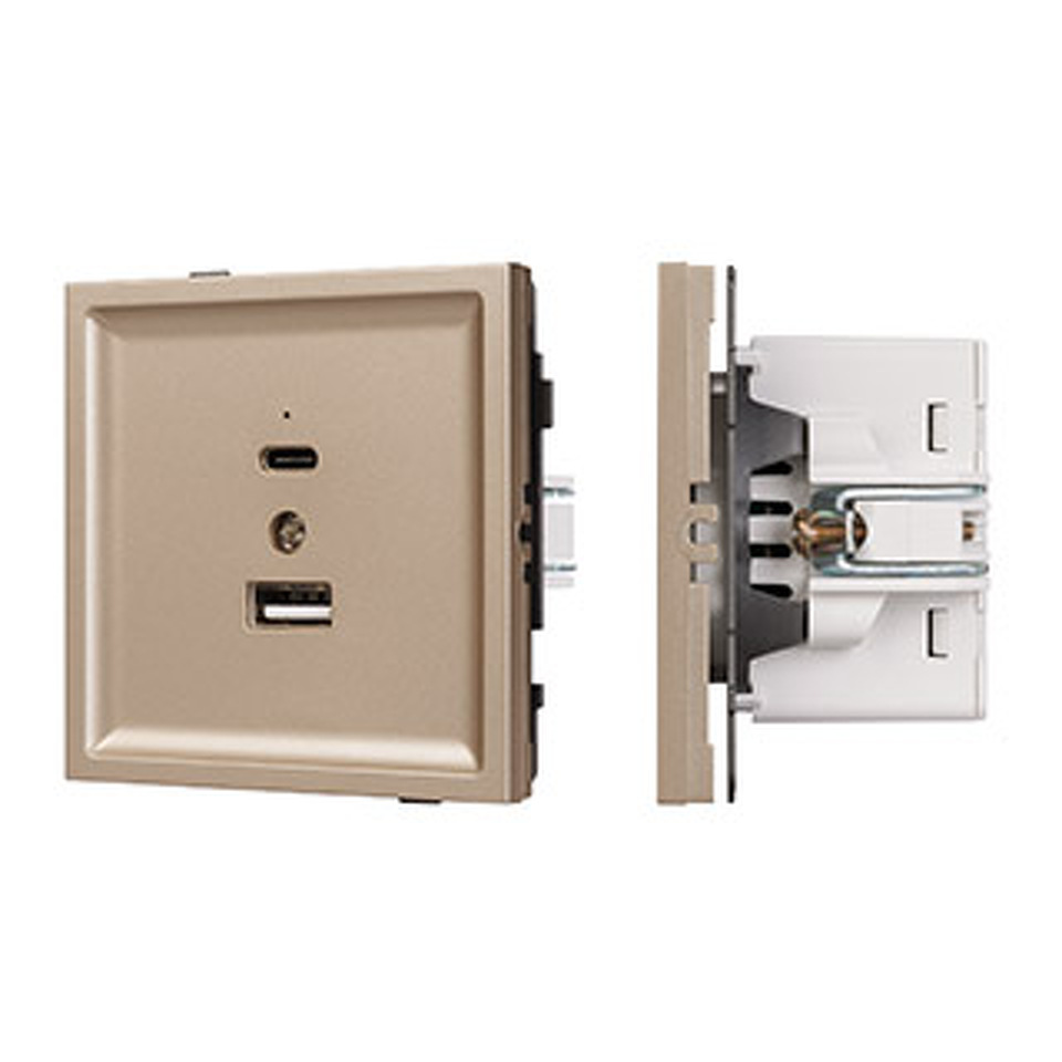 Фото №1  Розетка Arlight Механизм USB розетки SCT-TENDO-MUAC-PL-GD (5V, 3A, QC3) ( Песочный)