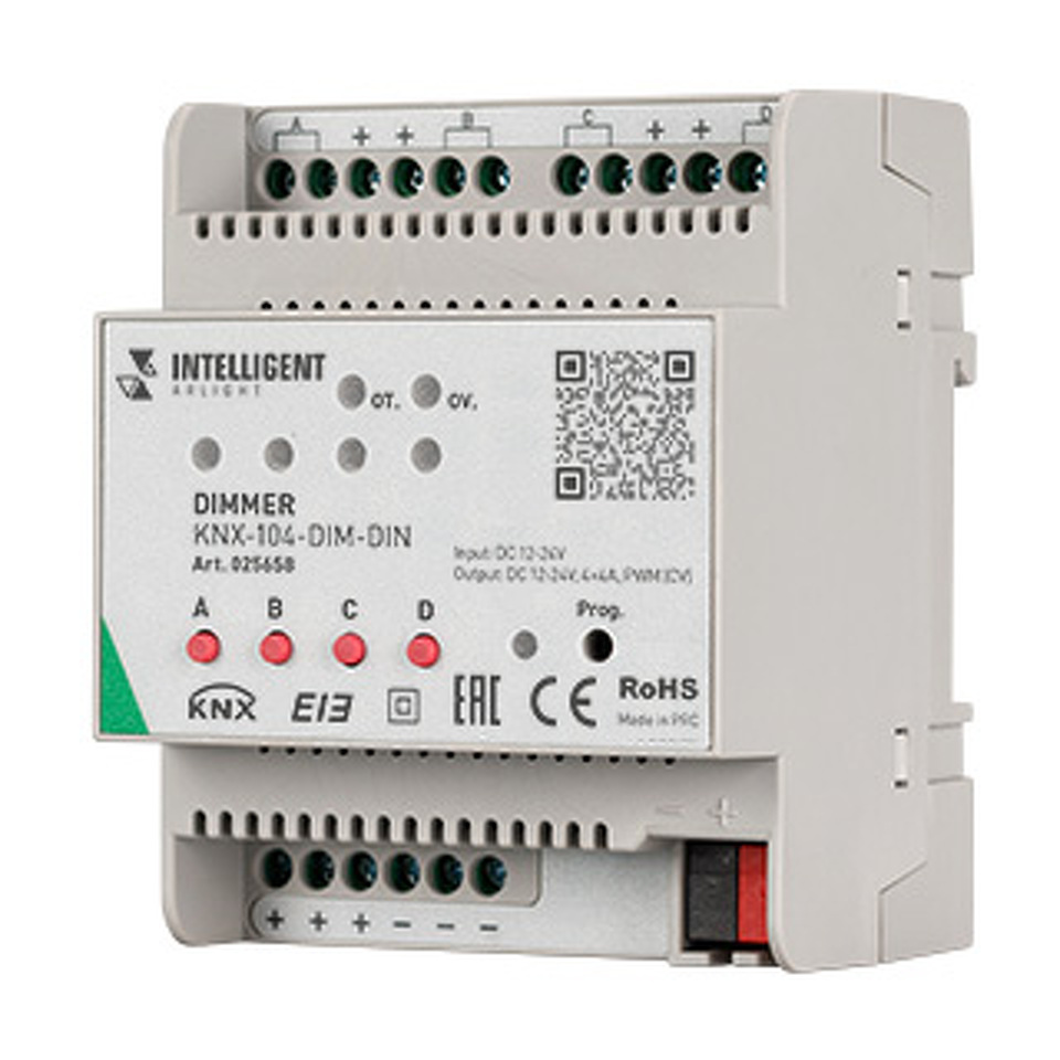 Фото №1  IARL INTELLIGENT ARLIGHT Диммер KNX-104-DIM-DIN (12-24V, 4x4A) ( IP20 Пластик, 2 года)