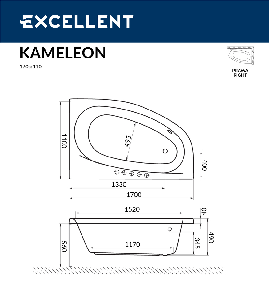 Фото №4  EXCELLENT (РАСПРОДАЖА) Ванна Kameleon 170x110 (прав.)