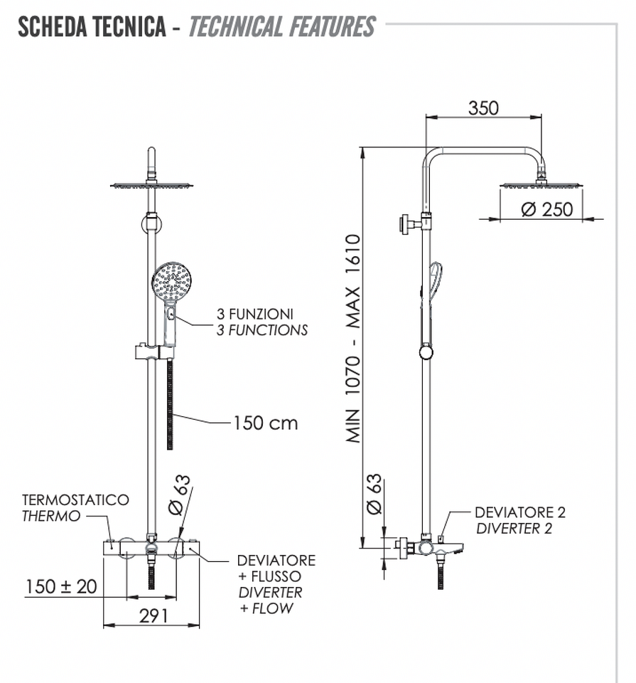 Фото №2  Душевая система термостатическая с изливом Remer EQ34A8MPUFM25G
