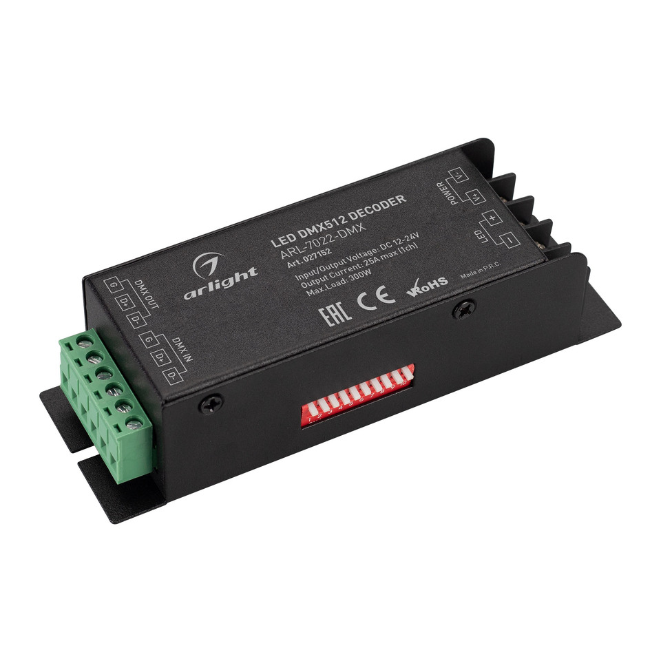 Фото №1  Arlight Декодер ARL-7022-DMX (12-24V, 1x25A, DMX512) ( IP20 Металл, 3 года)