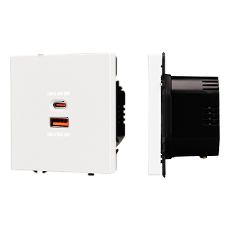 Фото №1  Розетка Arlight Механизм розетки с быстрой USB зарядкой SCT-NOBE-MUAC-SFPL-FC-WH (65W, QC3) ( Белый кварц)